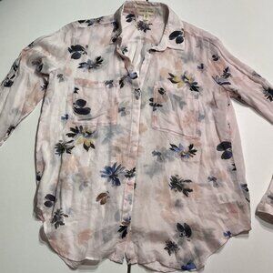 Cloth & Stone Sheer Blouse Floral Button Up Size Small